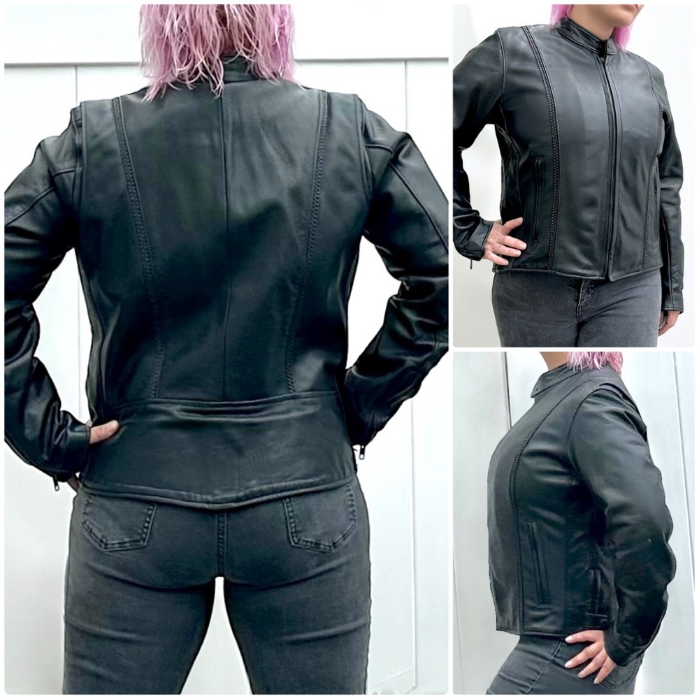 Hot Leathers USA Made Women’s Heavy Genuine Motorcycle Jacket Black Biker Large